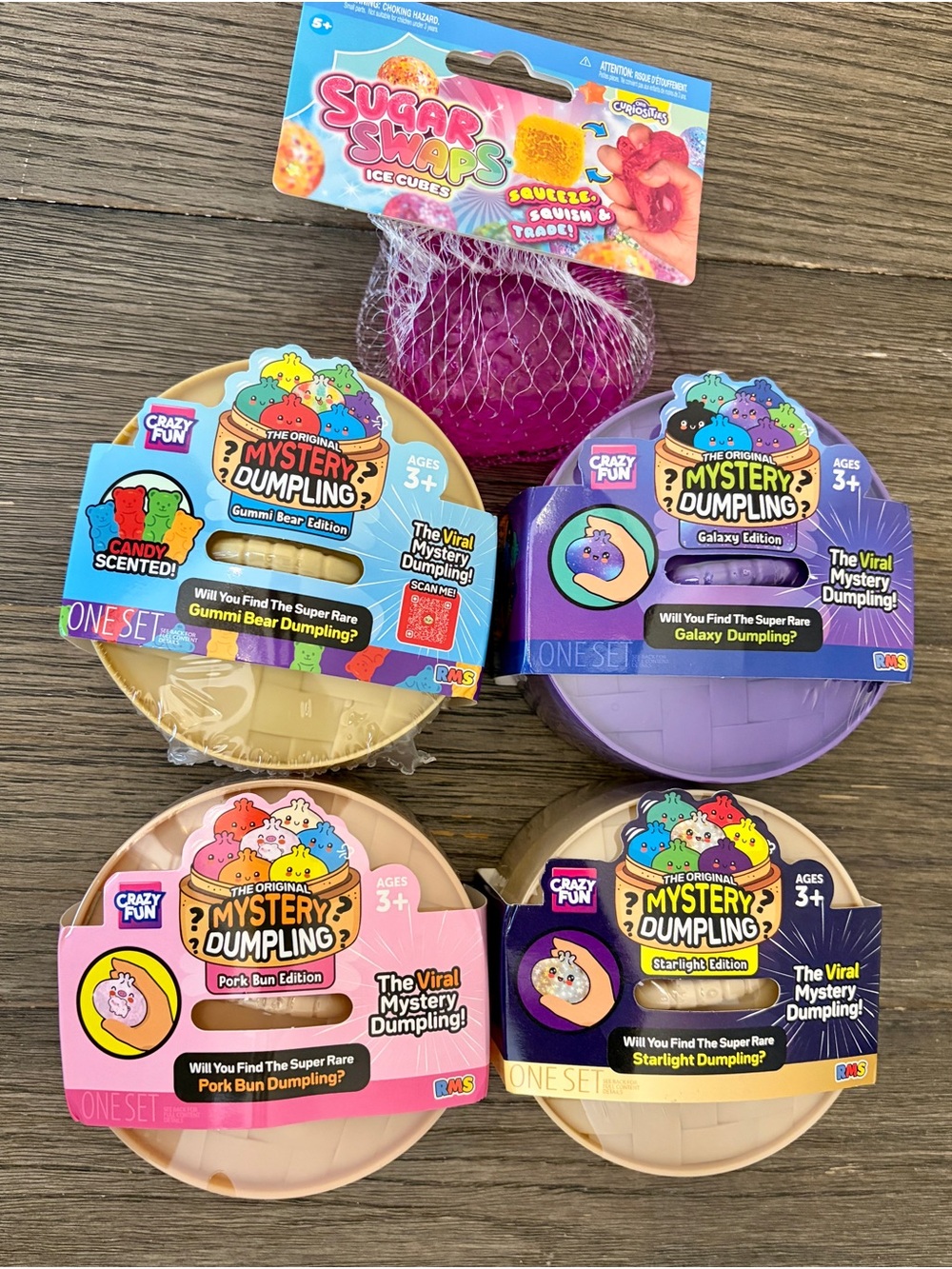 Bundle of 5 Squishies- 4 Crazy Fun RMS Mystery Dumplings and 1 Sugar Swaps Cube